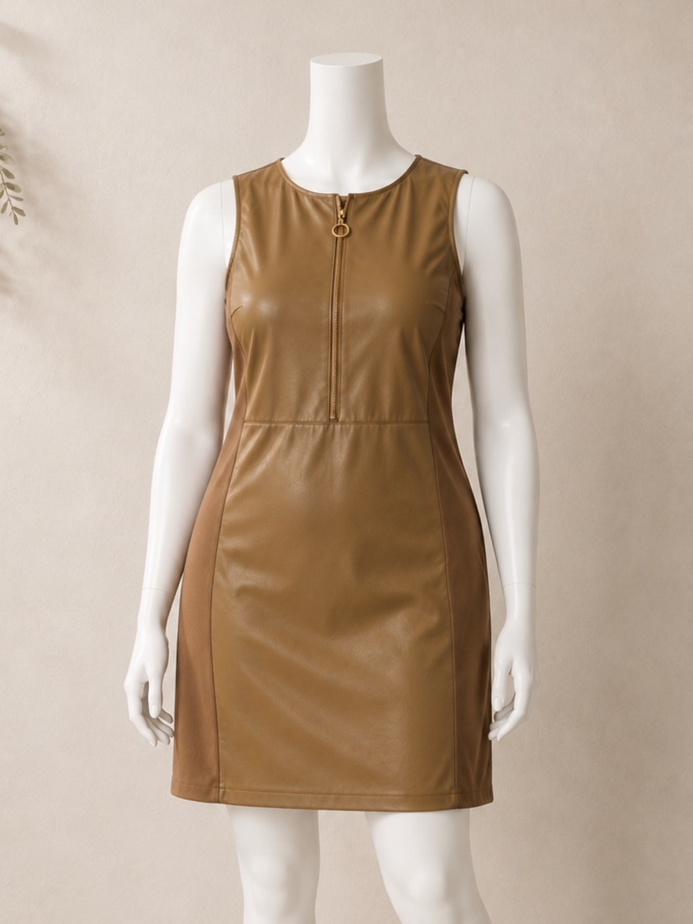 Ellen Tracy Women's Caramel Tan Sleeveless Sheath Faux-Leather Dress Size XL NWT